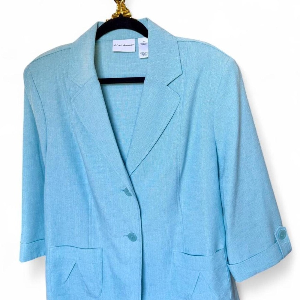 Alfred Dunner Faux Linen Blazer Jacket Size 18 Light Blue Pastel